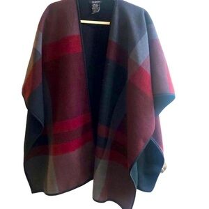 Plaid Wool Maroon Grey  Blanket Scarf Cape Wrap Jacket Onesize